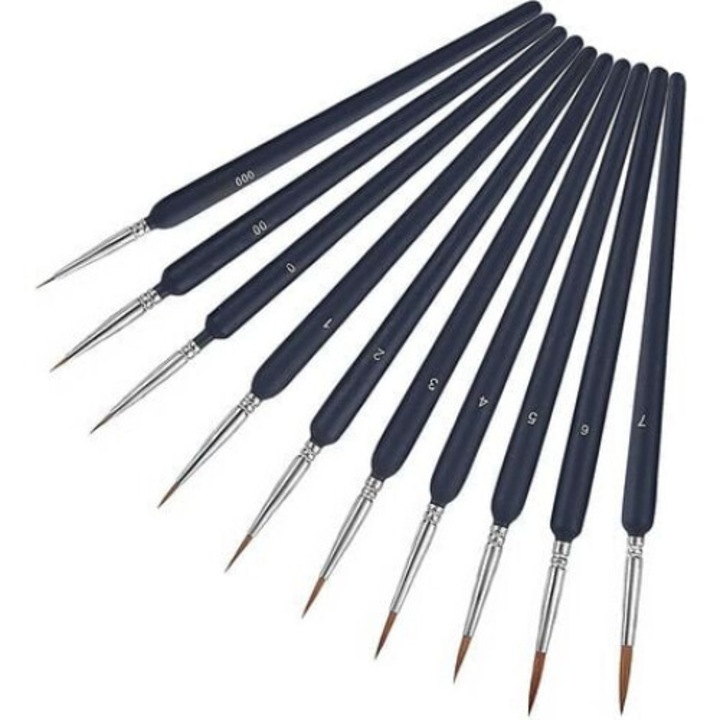 Set de 10 pensule pictura, sintetice, multicolor, pentru acuarela/ulei/acrilic