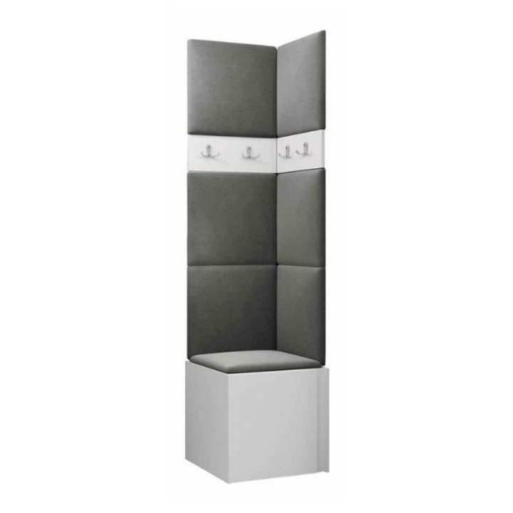 Cuier Hol Luca 11, Alb cu tapiterie Gri deschis, 188 x 44 x 42 cm