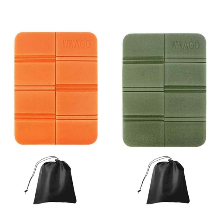 Комплект от 2 сгъваеми матрака за туризъм, QttvbTna, XPE, водоустойчиви, преносими, оранжево/милитари зелено