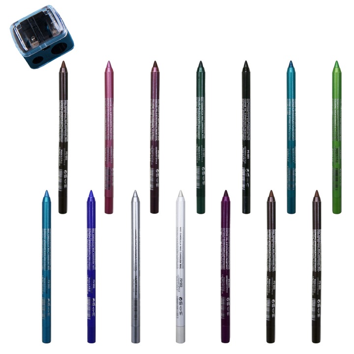 Комплект от 16 цветни моливи за очи, водоустойчиви, с включена острилка, многоцветни