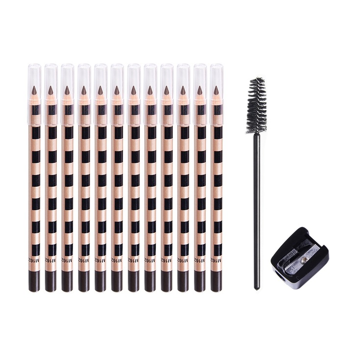 Set 12 Creioane Sprancene Maro, Matte, cu Ascutitor si Pensula