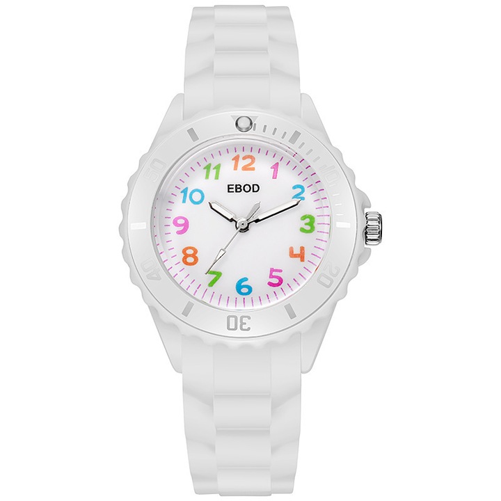 Ceas analog pentru copii, Silicon, Alb