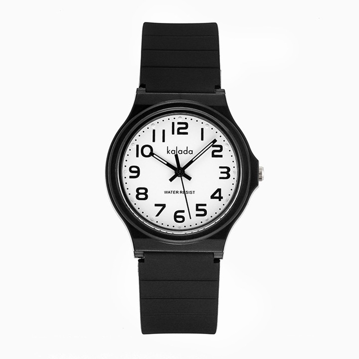 Ceas copii, silicon, Quartz, rezistent la apa, 3.4x0.8cm, Negru/Alb