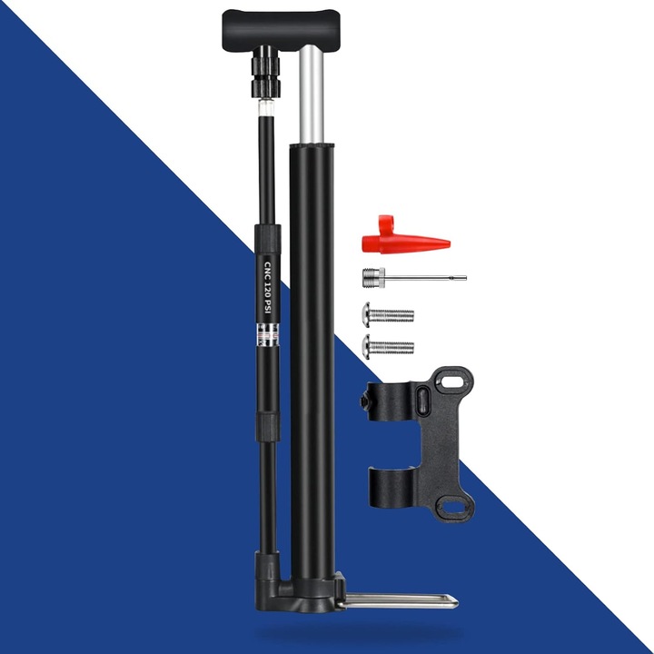Преносима помпа за велосипед с манометър 120 Psi, мини ръчна помпа, дюза Presta/Schrader, алуминий 6063
