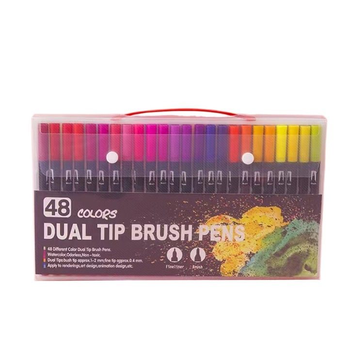 Set de Markere Acuarela, 48 Culori, Varf Dublu, Negru, 30.4x3x17.2cm