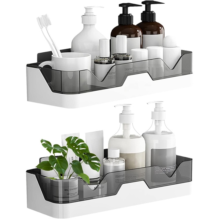 Set 2 rafturi dus, Polipropilena, Alb/Negru