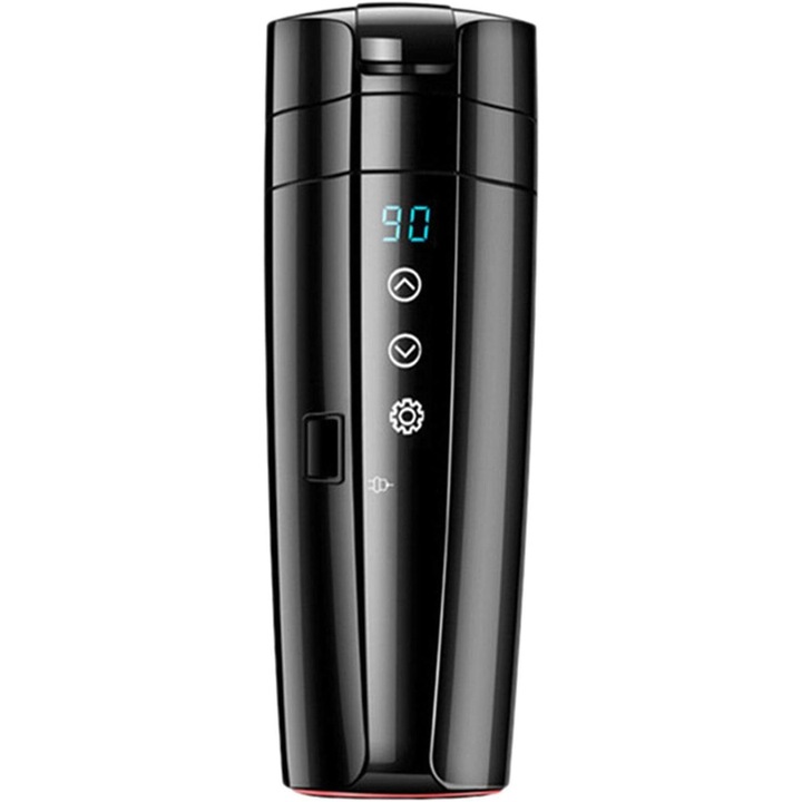 Cana termos pentru calatorii cu masina, incalzire USB, control temperatura, etans, 400ml