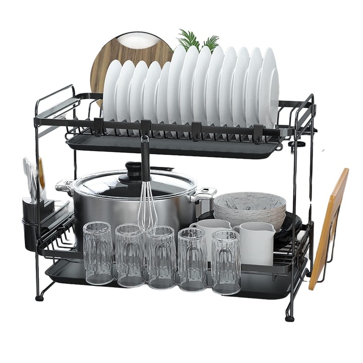 Scurgator de vase cu 2 niveluri, Otel inoxidabil, 43 cm, Negru