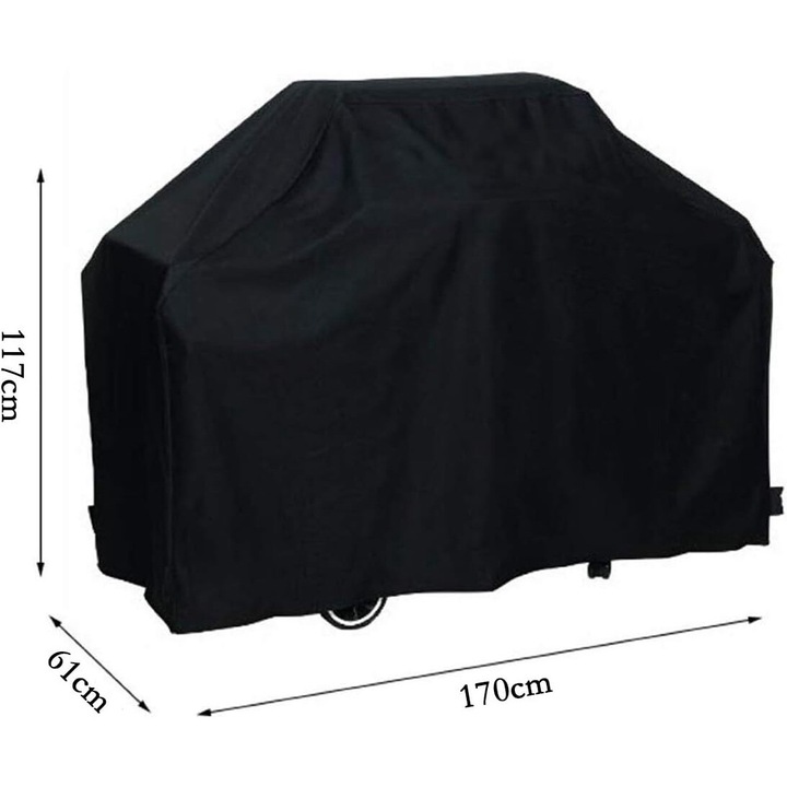 Grill burkolat, UV és víz védelem, 170x61x117cm, Szett tárolótáskával, Fekete