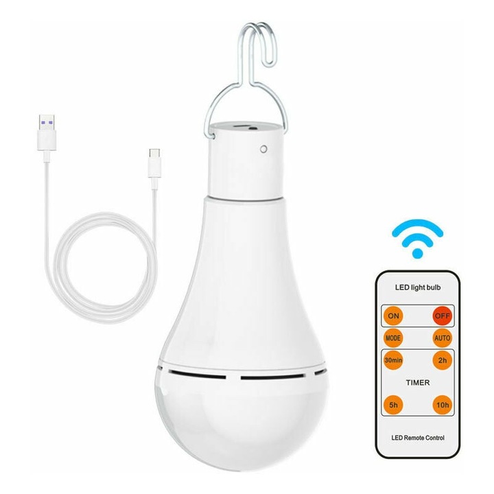 Енергийно ефективен LED прожектор, еквивалент на 80 W, с резервна батерия от 1200 mAh, дистанционно управление, за ферма и гараж