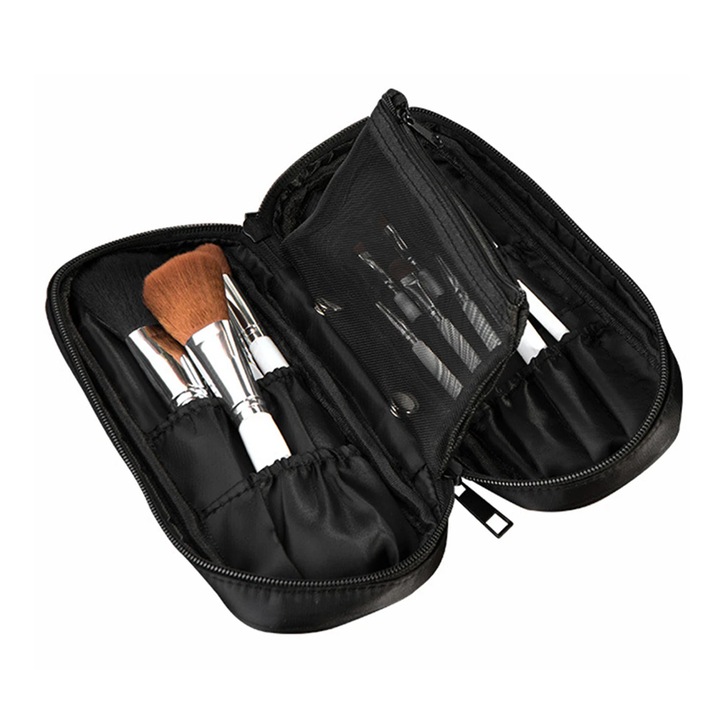 Husa pentru pensule machiaj, Oxford, Negru, 20x9cm