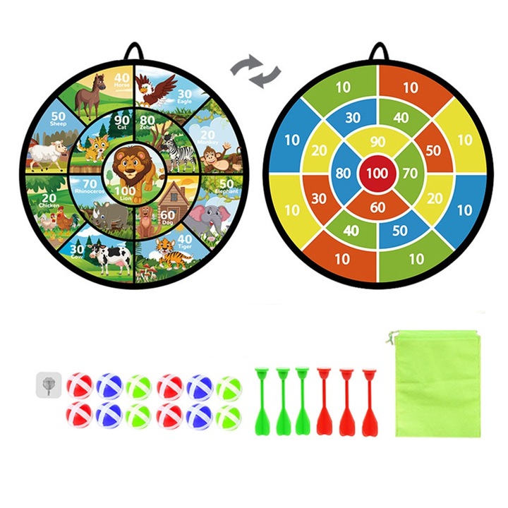 Kétoldalas darts tábla, gyerekjáték, 12 tapadós labda, 6 nyíl, 29 hüvelyk, beltéri/kültéri