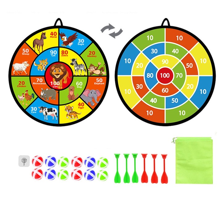 Darts játékkészlet, 12 db ragadós golyó, 6 db darts, színes, 3-12 éves gyerekeknek