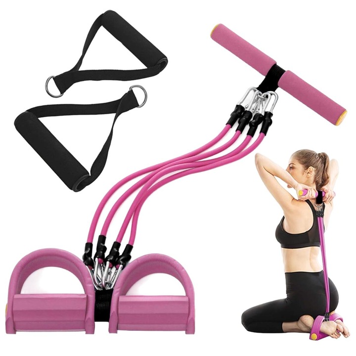 Fitness extender, hőre lágyuló, 3 csöves pedál, többfunkciós, 26,5 x 60 x 12,5 cm, rózsaszín/fekete