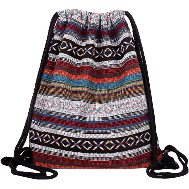 Rucsac cu snur, bumbac, pliabil, multicolor, 34 x 40.5 cm