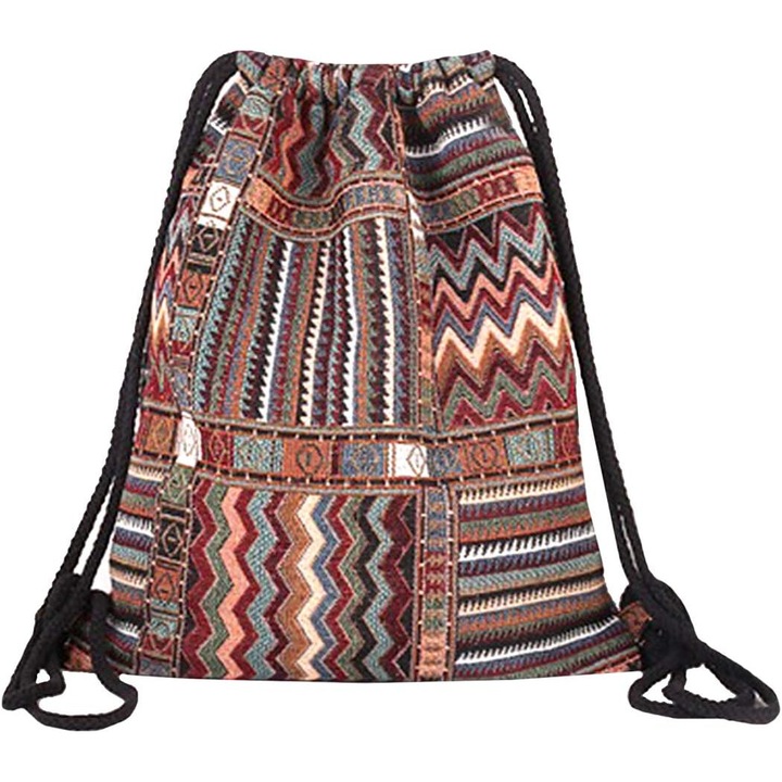 Rucsac din bumbac cu snur, pliabil, multicolor, 34x40.5cm