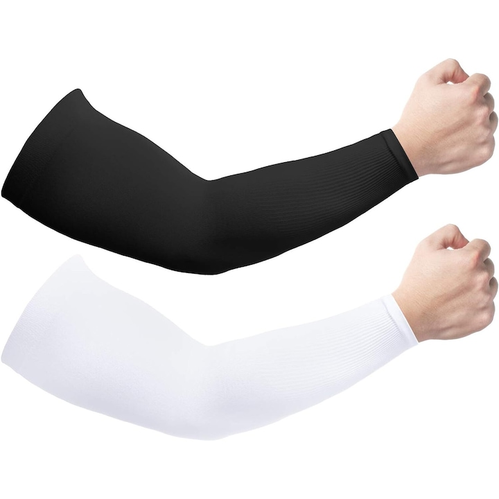 Set 2 Perechi Maneci Racoritoare de Protectie UV UPF 50, Negru si Alb, Unisex