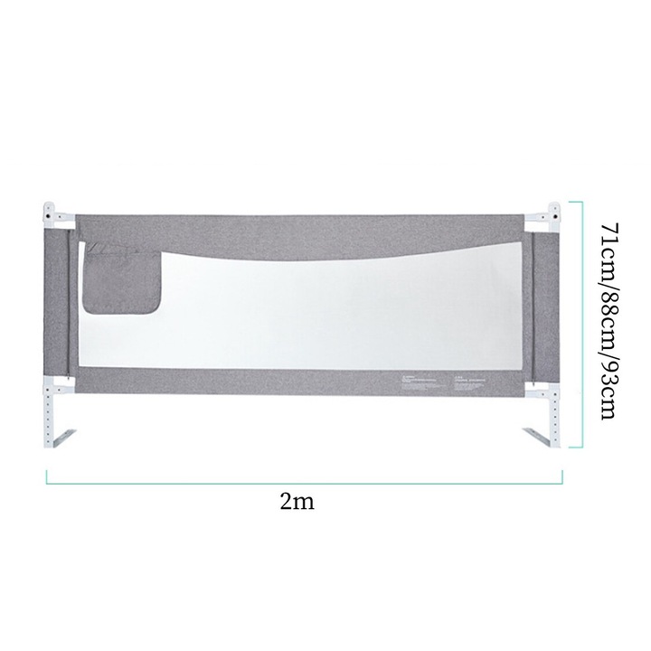 Plasa de protectie pat pentru copii, inaltime reglabila, 200x70-93cm, gri