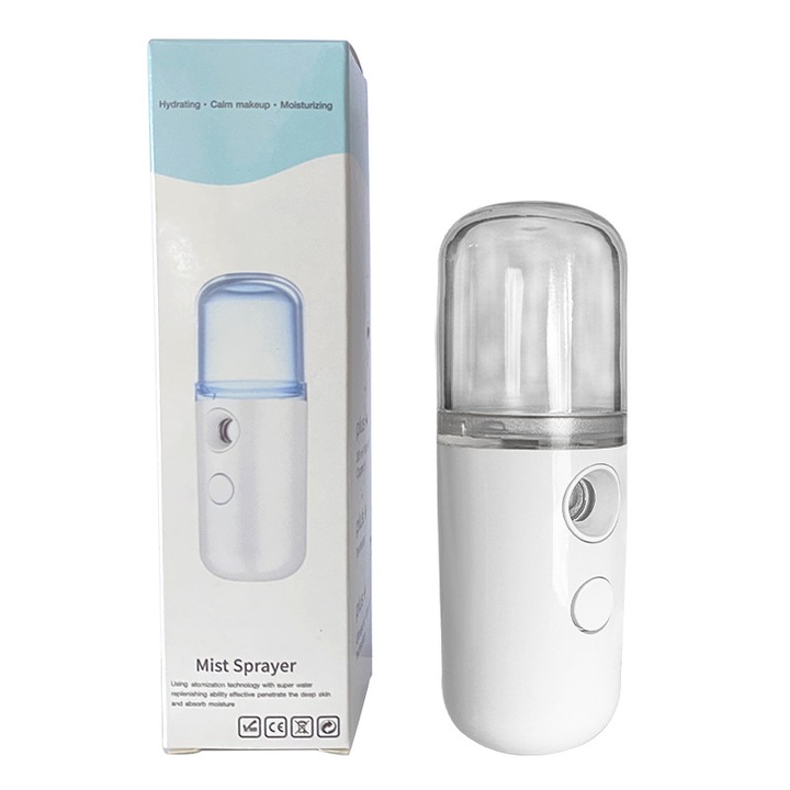 Pulverizator facial, capacitate 30ml, incarcare USB, 10x4x4cm, alb