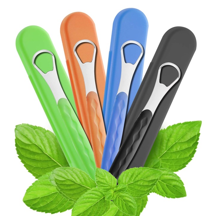 4 db-os nyelvkaparó készlet, rozsdamentes acél, utazótokkal, tarka