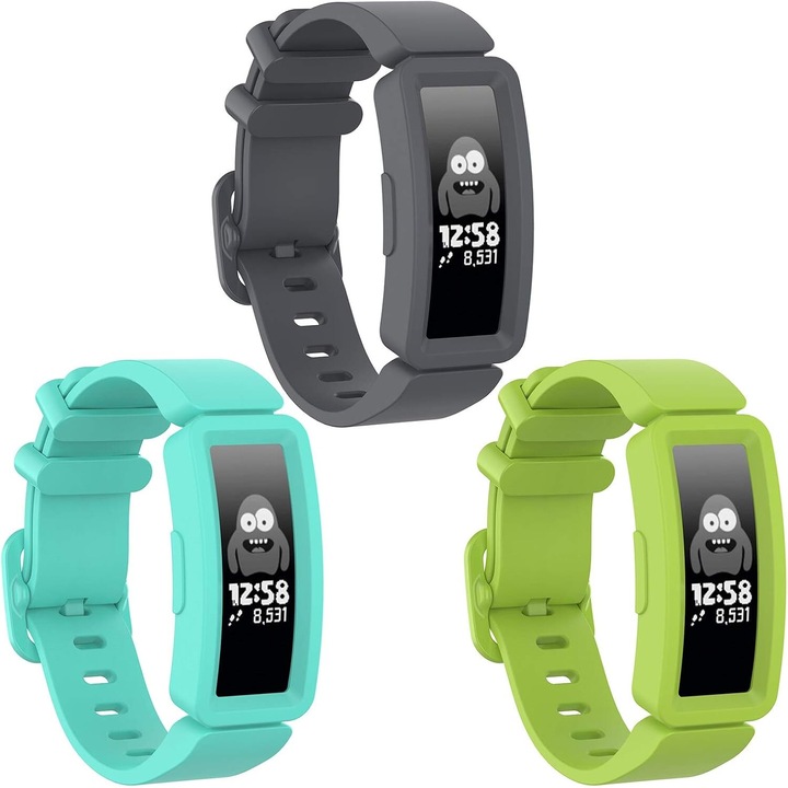 Set 3 curetele pentru bratara fitness, Compatibil cu Fitbit Ace, Silicon, Multicolor