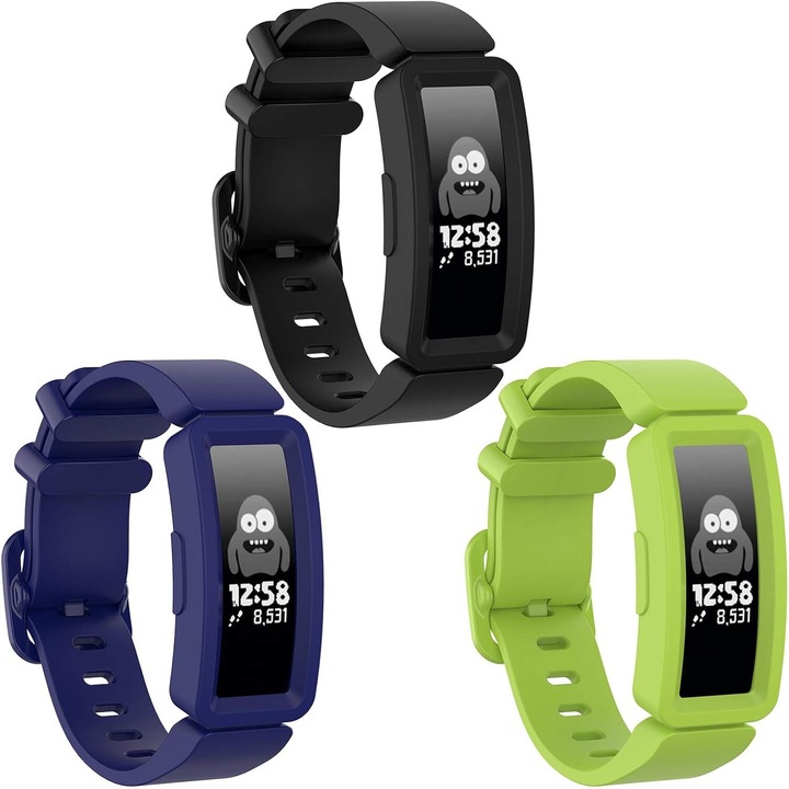 Set 3 bratari silicon, multicolor, pentru Fitbit Ace 2, ajustabile
