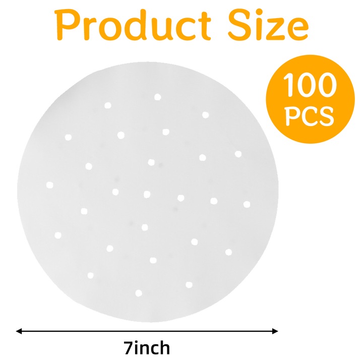 Set 100 Folii perforate pentru friteuza aer cald, alb, 7inch