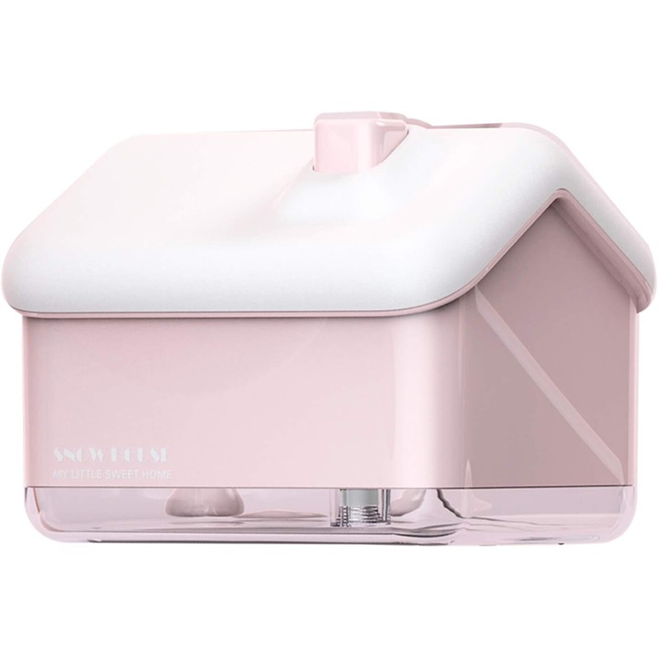 Hordozható párásító, ház modell, 2 permetezési mód, 300 ml, világítással 7 színben, rózsaszín