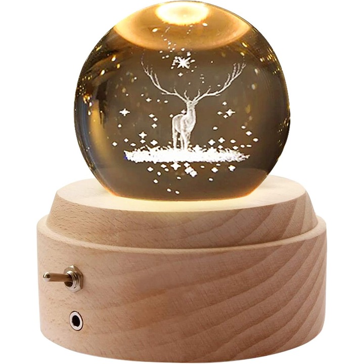 Forgó zenedoboz, éjszakai vetítés, kristály és bükk, 10x13cm