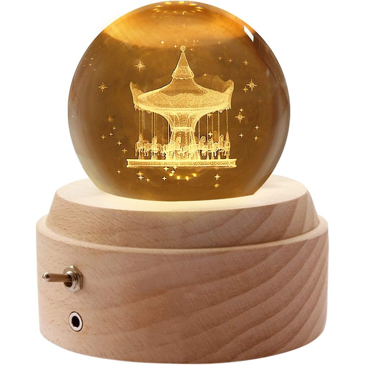 Zenedoboz, kristály, fényvetítés, 10 x 13 cm, bézs/arany