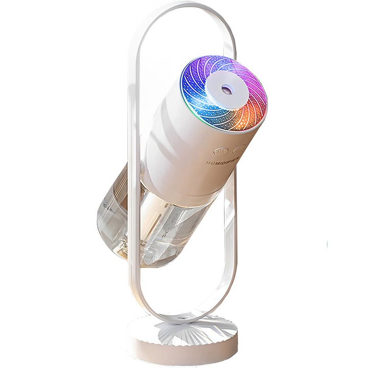 Szett 1 x hordozható párásító LED világítással, 360 fokban forgatható, fehér, 1 x USB kábel