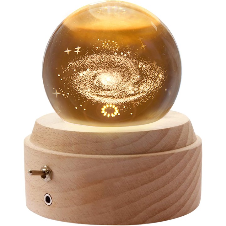 Cutie muzicala cu proiectie 3D, Peysaitr, cristale, lemn de fag,
