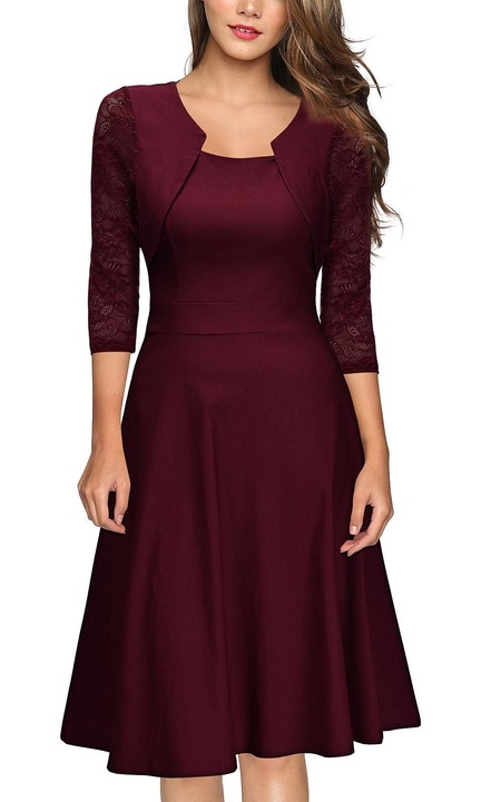 Rochie de cocktail, maneci 2/3, Poliester`213, Wine Red