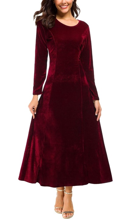 Rochie lunga de dama, Catifea, Verde21`, Visiniu