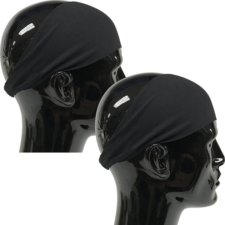 Set 2 bandane sport, elastic, unisex, respirabil, negru