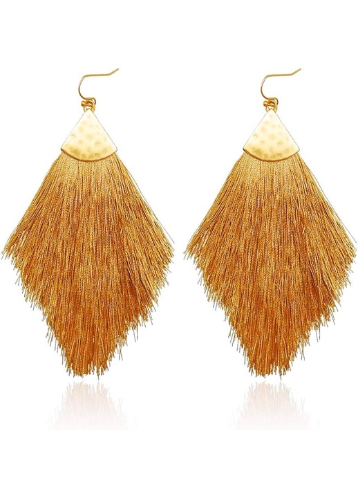 Cercei lungi cu franjuri, stil boem, metal, maro