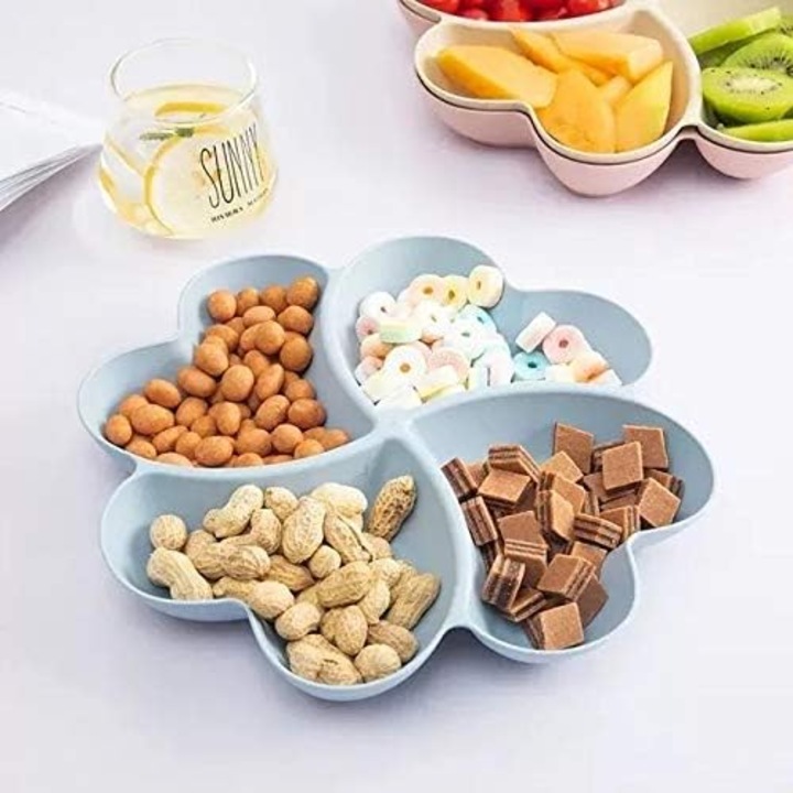 Bol de servire, 4 compartimente, in forma de inima, din paie de grau, antiderapant, albastru