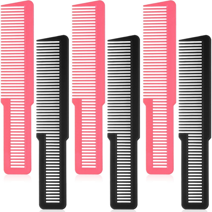 Set 6 Piepteni Profesionali pentru Tuns, Rezistenti la Caldura, Antistatici, Negru si Roz