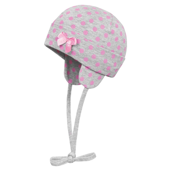 Детска шапка, КУКЛА, Памук, С шарки, Розова/Сива, Сив/Розово