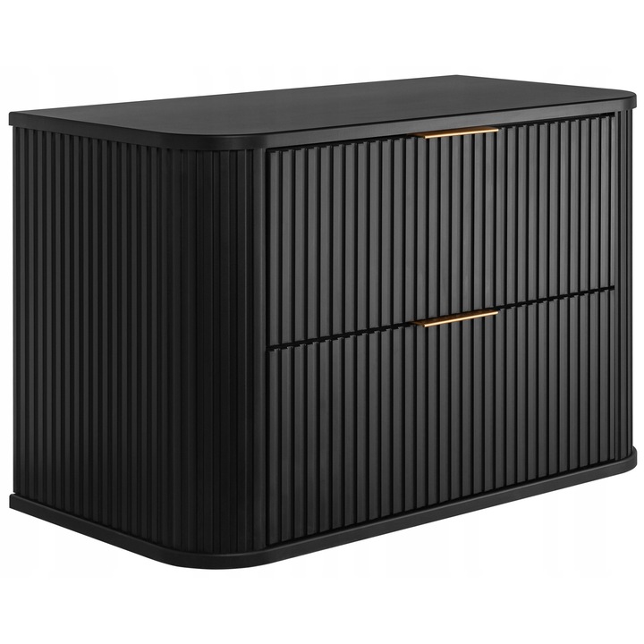 Set Mobilier Baie, RODAN, Elegance, Suspendat, 41.5x80.4x51.7cm, Fronturi canelate, Soft Close, MDF, 2 sertare, Negru