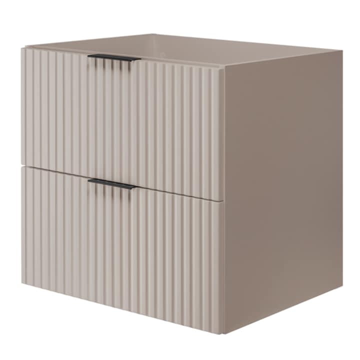 Fürdőszoba szekrény, RODAN, Flow, Kasmír, Függesztett, 46x60x57cm, Hornyolt előlapok, Soft Close, MDF, 2 fiókos, Bézs