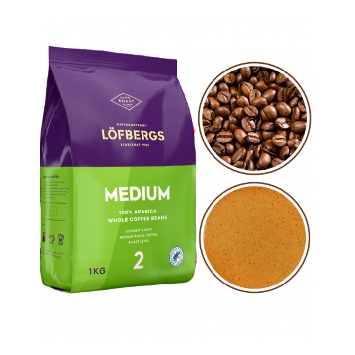 Cafea Lofbergs Medium Roast, 100% Arabica, amestec Brazilia/Columbia/Africa, 1kg
