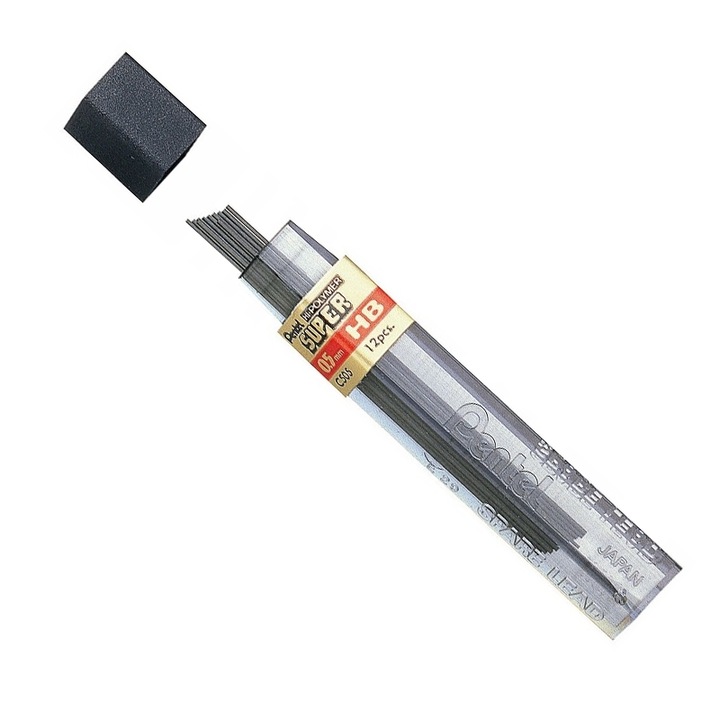 Pentel 0.5 мм 2B кабел, комплект от 12, пластмасови