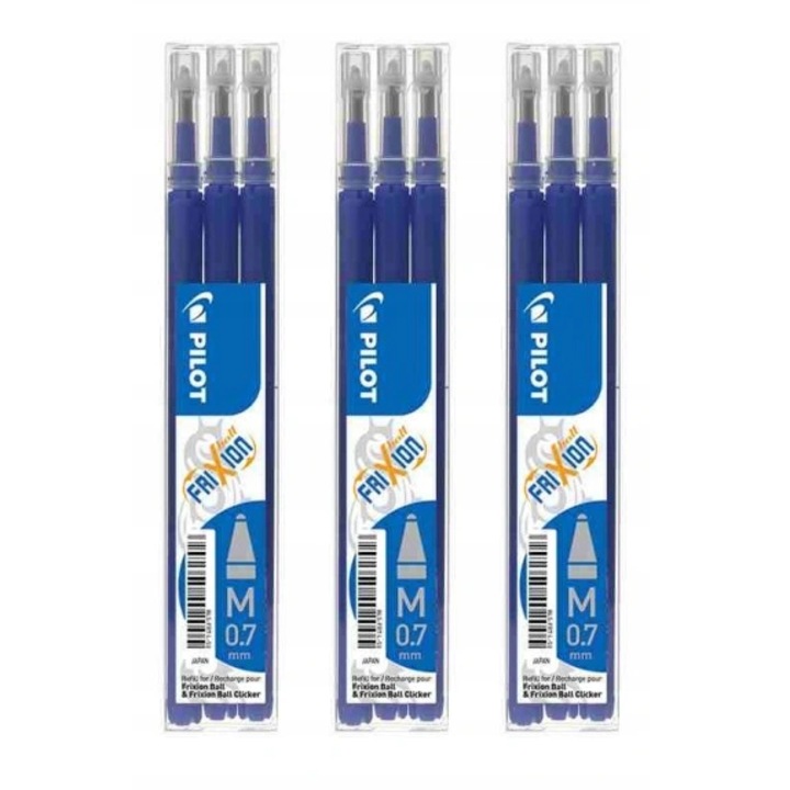 Set 9 rezerve FriXion, Pilot, 0.7 mm, Albastru
