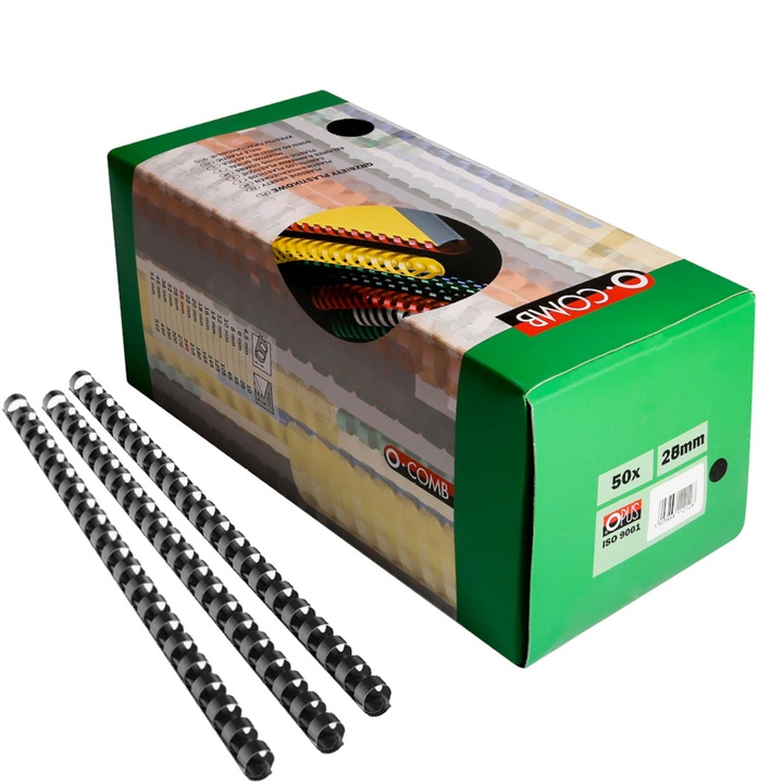 Set 50 bucati inele plastice pentru indosariere OPUS, 28mm, negru