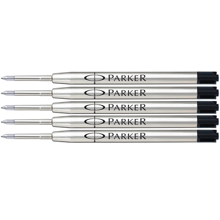 Set de 5 rezerve de stilou, Parker, grosime medie, negru