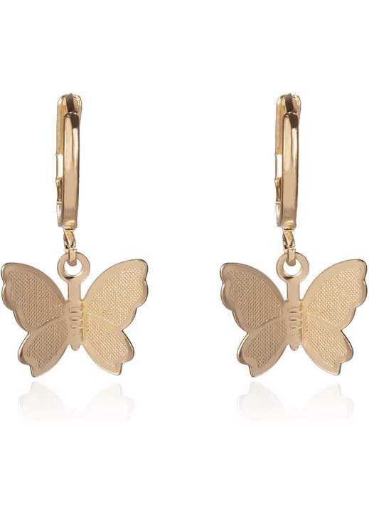 Cercei pentru dama, cu pandantiv fluture, din aliaj metailc, placati cu aur, 1.3x2.5cm