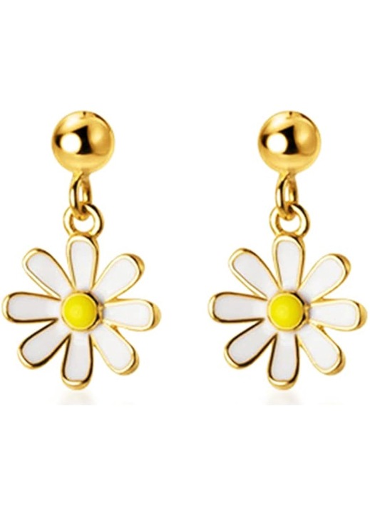 Cercei argint, pentru dama, model margareta, 0.8x1.4cm, auriu/alb