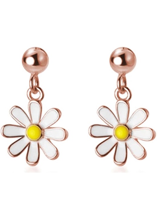 Cercei tip candelabru, design margareta, argint, auriu roz, 0.8x1.4cm