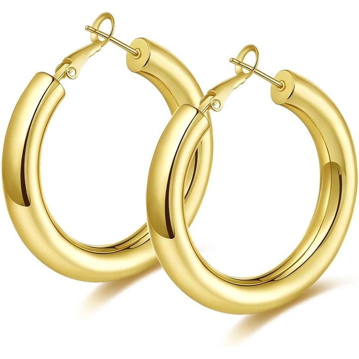 Cercei cu cerc grosi, aur placat cu aur de 14K, 25mm-60mm, 5mm grosime, set